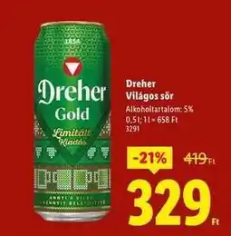 Lidl DREHER Világos sör ajánlat