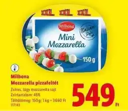 Lidl MILBONA Mozzarella pizzafeltét ajánlat