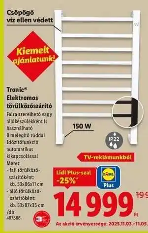 Tronic Elektromos törölközőszárító