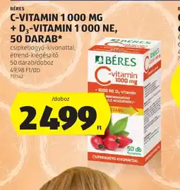 ALDI BÉRES C-VITAMIN 1000 MG + D3-VITAMIN 1000 NE ajánlat