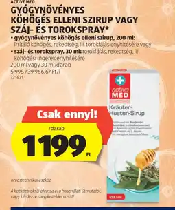ALDI ACTIVE MED GYGYNÖVÉNYES KÖHÖGÉS ELLENI SZIRUP VAGY SZÁJ- ÉS TOROKSPRAY ajánlat
