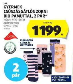 ALDI Gyermek csúszásgátlós zokni bio pamuttal, 2 pár ajánlat