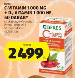 ALDI Béres C-vitamin 1000 mg + D₃-vitamin 1000 NE, 50 darab ajánlat
