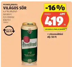 ALDI PILSNER URQUELL Világos sör ajánlat