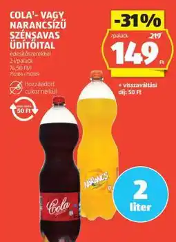 ALDI Cola- vagy narancsízű szénsavas üdítőital ajánlat