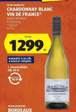 ALDI CHARDONNAY BLANC VIN DE FRANCE ajánlat