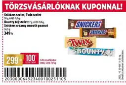 Coop Snickers szelet, Twix szelet, Bounty tej szelet, Snickers creamy smooth peanut ajánlat