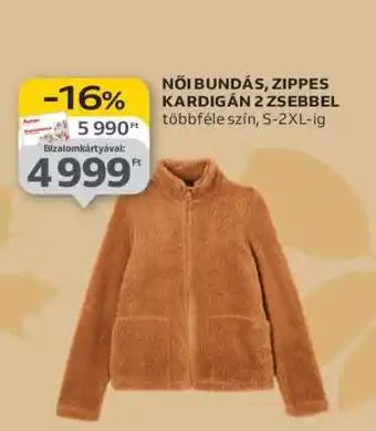 Auchan Női bundás, zippes kardigán 2 zsebbel ajánlat