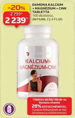 Auchan DAMONA KALCIUM + MAGNÉZIUM + CINK TABLETTA ajánlat
