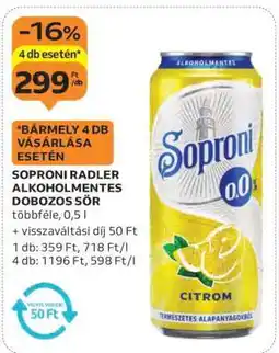 Auchan Soproni Radler Alkoholmentes Dobozos Sör ajánlat