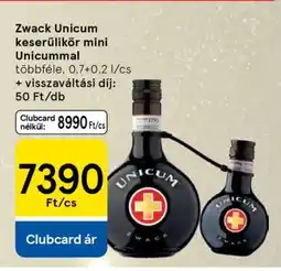 Tesco Zwack Unicum keserűlikőr mini Unicummal ajánlat