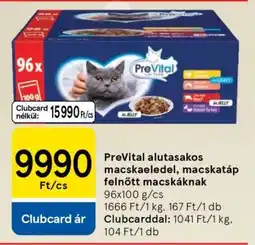 Tesco PreVital alutasakos macskaeledel, macskatáp felnőtt macskáknak ajánlat