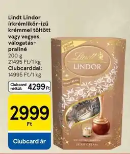 Tesco Lindt Lindor írkrémlikőr-ízű krémmel töltött vagy vegyes válogatás-praliné ajánlat