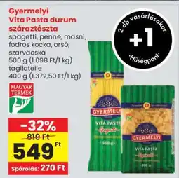 Spar Gyermelyi Vita Pasta durum száraztészta ajánlat