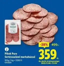 Lidl Pikok Pure Sertésszalámi marhahússal ajánlat