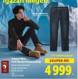 Lidl Esmara Men Férfi thermo farmernadrág ajánlat