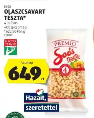 ALDI Soós Olaszcsavart Tészta ajánlat