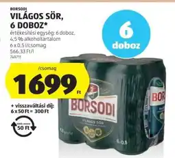ALDI Borsodi Világos Sör, 6 doboz ajánlat