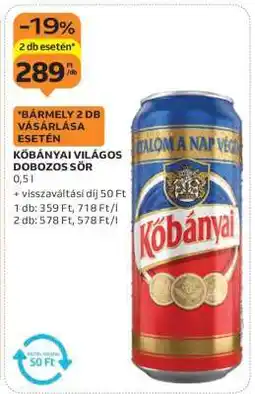 Auchan Kőbányai Világos Dobozos Sör ajánlat