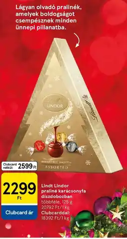 Tesco Lindt Lindor praliné karácsonyfa díszdobozban ajánlat