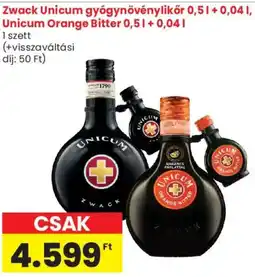 Spar Market Zwack Unicum gyógynövénylikőr, Unicum Orange Bitter ajánlat
