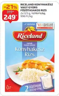 Auchan RICELAND KONYHAKÉSZ VAGY GYORS FŐZŐTASAKOS RIZS ajánlat