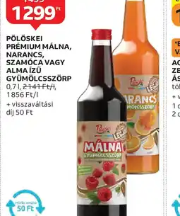Auchan PÖLÖSKEI PRÉMIUM MÁLNA, NARANCS, SZAMCA VAGY ALMA ÍZŰ GYÜMÖLCSSZÖRP ajánlat