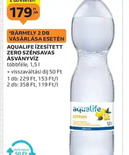 Auchan AQUALIFE ÍZESÍTETT ZERO SZÉNSAVAS ÁSVÁNYVÍZ ajánlat