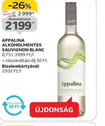 Auchan APPALINA ALKOHOLMENTES SAUVIGNON BLANC ajánlat
