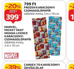 Auchan MARVEL, MICKEY VAGY MOANA LICENCE KARÁCSONYI CSOMAGOLPAPÍR ajánlat