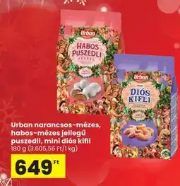 Spar Urban narancsos-mézes, habos-mézes jellegű puszedli, mini diós kifli ajánlat