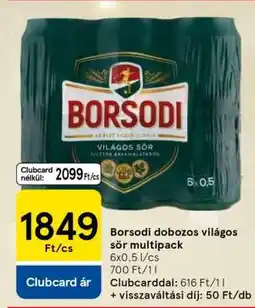 Tesco Borsodi dobozos világos sör multipack ajánlat