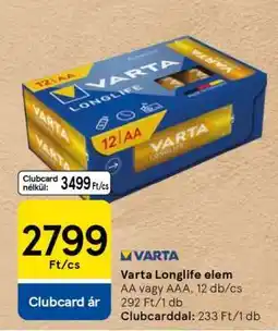 Tesco Varta Longlife elem ajánlat