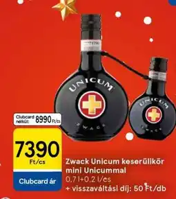 Tesco Zwack Unicum keserűlikőr mini Unicummal ajánlat