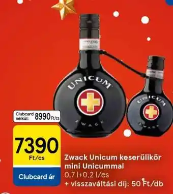 Zwack Unicum keserűlikőr mini Unicummal
