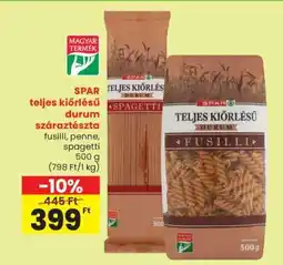 Spar SPAR teljes kiőrlésű, durum száraztészta ajánlat