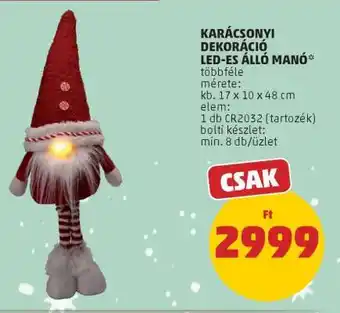 Karácsonyi dekoráció LED-es álló manó