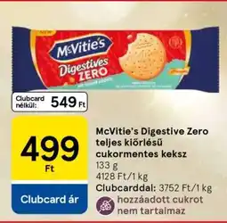 Tesco McVitie's Digestive Zero teljes kiőrlésű cukormentes keksz ajánlat