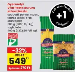Spar Gyermelyi Vita Pasta durum száraztészta ajánlat