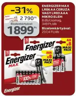 Auchan Energizer Max LR06 AA Ceruza vagy LR03 AAA Mikro Elem ajánlat