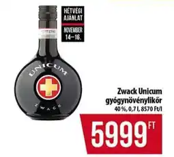 Coop Zwack Unicum gyógynövénylikőr ajánlat