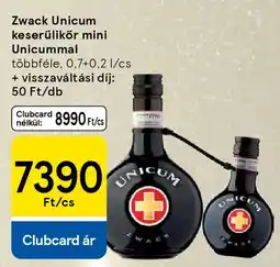 Tesco Zwack Unicum keserűlikőr mini Unicummal ajánlat