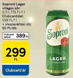 Tesco Soproni Lager világos sör ajánlat