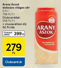 Tesco Arany Ászok dobozos világos sör ajánlat