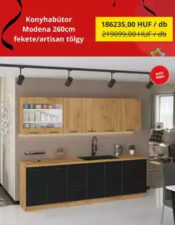 Merkury Market Konyhabútor Modena 260cm fekete/artisan tölgy ajánlat