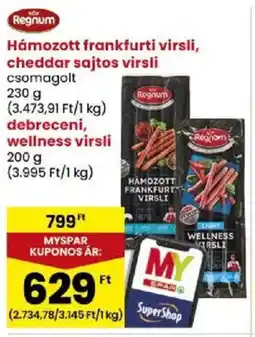 Spar Market Regnum Hámozott frankfurti virsli, cheddar sajtos virsli ajánlat