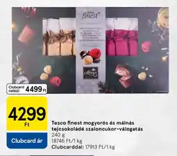 Tesco Tesco finest mogyorós és málnás tejcsokoládé szaloncukor-válogatás ajánlat
