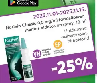 Alma Gyógyszertárak Nasivin Classic tartósítószer- mentes oldatos orrspray ajánlat