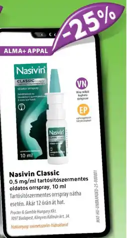 Alma Gyógyszertárak Nasivin Classic tartósítószermentes oldatos orrspray ajánlat
