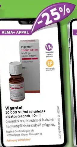 Alma Gyógyszertárak Vigantol 20000 NE/ml belsőleges oldatos cseppek ajánlat
